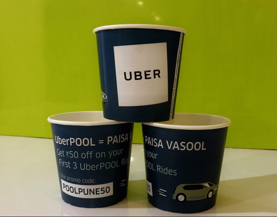 UberPOOL-Paper Cup Advertising Campaign-with Offers and Promo Codes-Gingercup