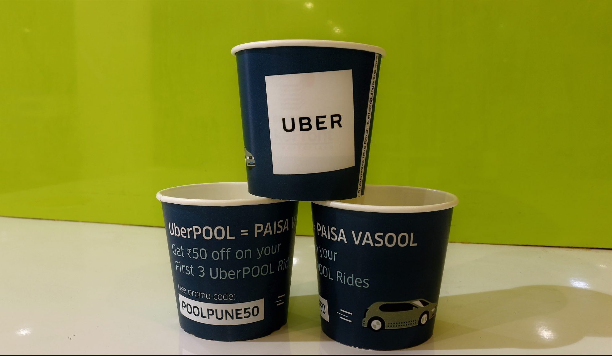 UberPOOL-Paper Cup Advertising Campaign-with Offers and Promo Codes-Gingercup