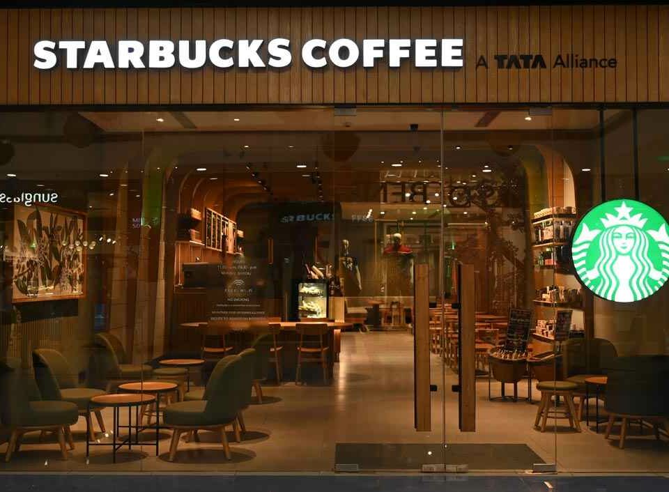 This image shows a Starbucks outlet in Kanpur, India