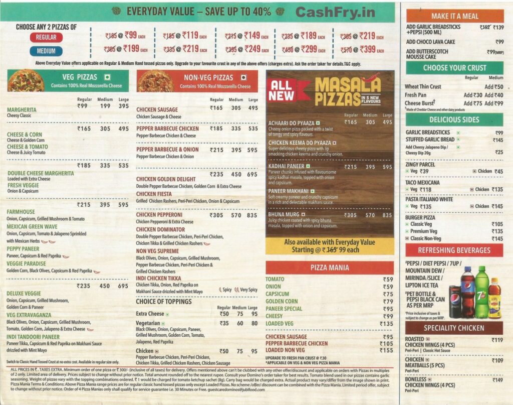 dominos pizza menu for india