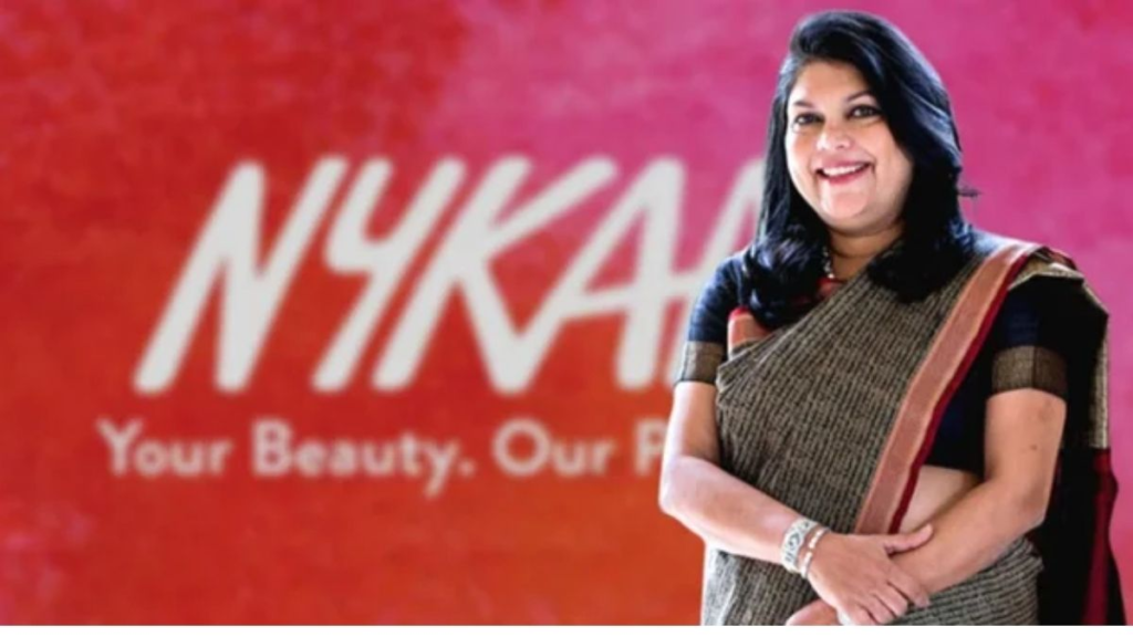 The picture shows us the founder of Nykaa Falguni Nayar