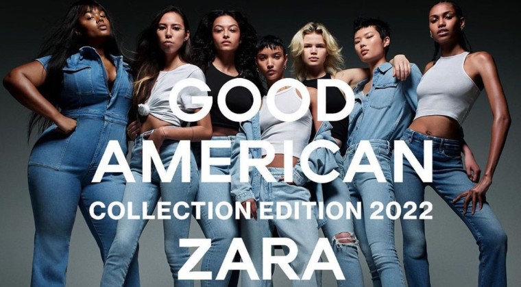 This image shows an ad of the Good American X ZARA campaign collection