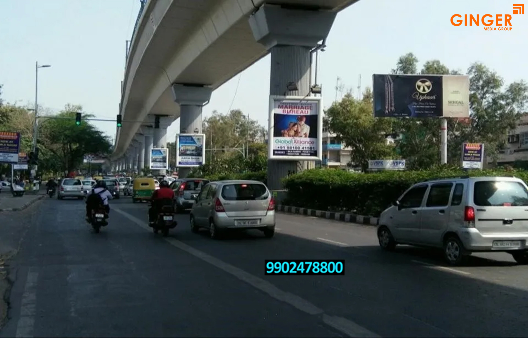 Pole Board Advertising for marriage bureau under bridge