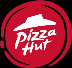 Pizza hut text with a hat in brand colour