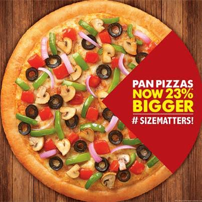An image of pizza is used with 23%bigger size highlight