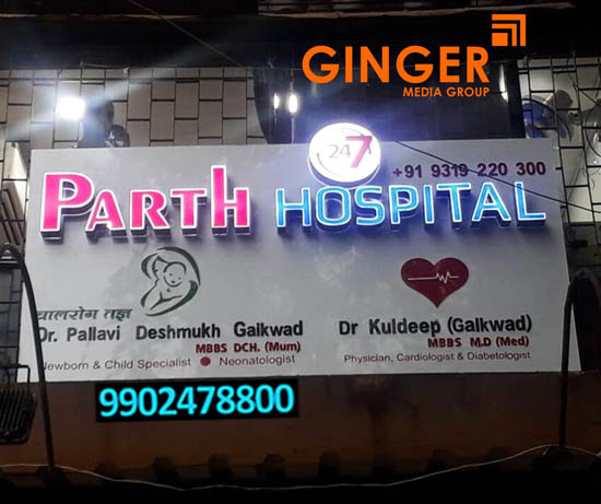 Glow signage boards in Agra for Parth Hospital