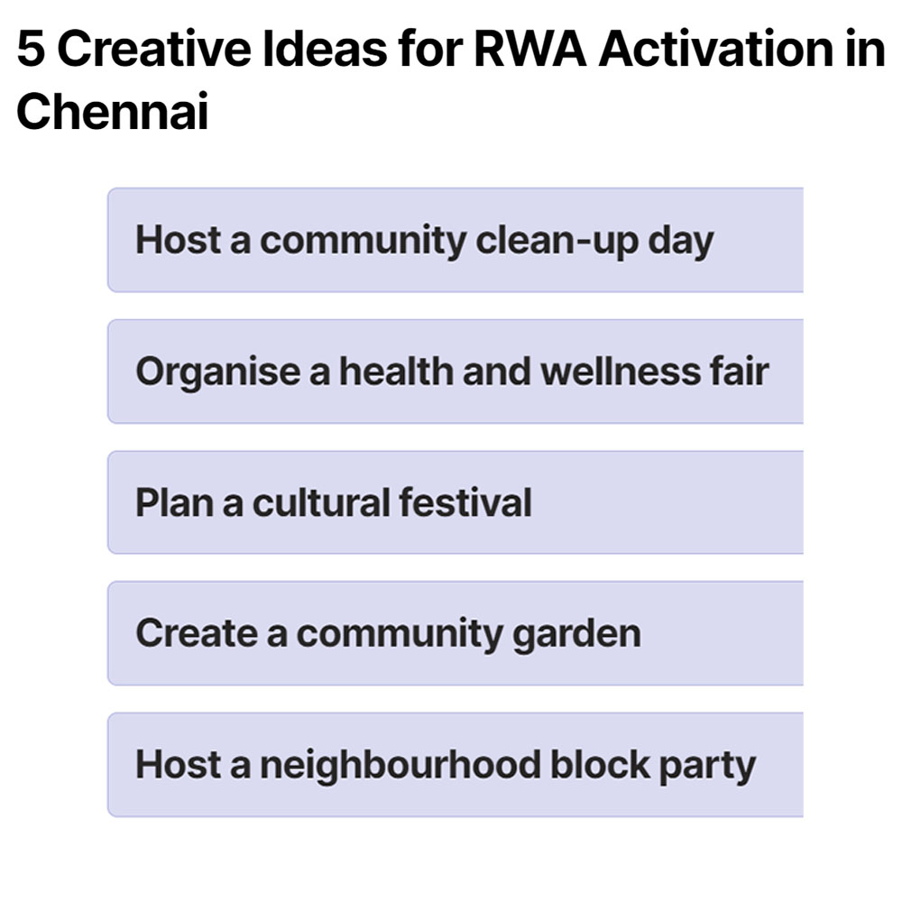 Creative Ideas for RWA Activities in Chennai