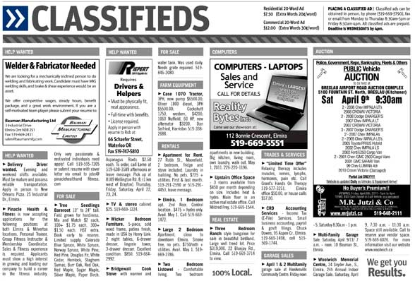 the classifieds section in a newspaper