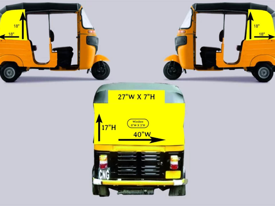 Auto rickshaw backside ads