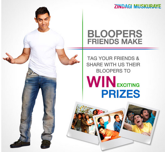  Indian Actor Aamir Khan standing alongside the caption “Bloopers friends make. Tag your friends and share with us their bloopers to win exciting prizes”
