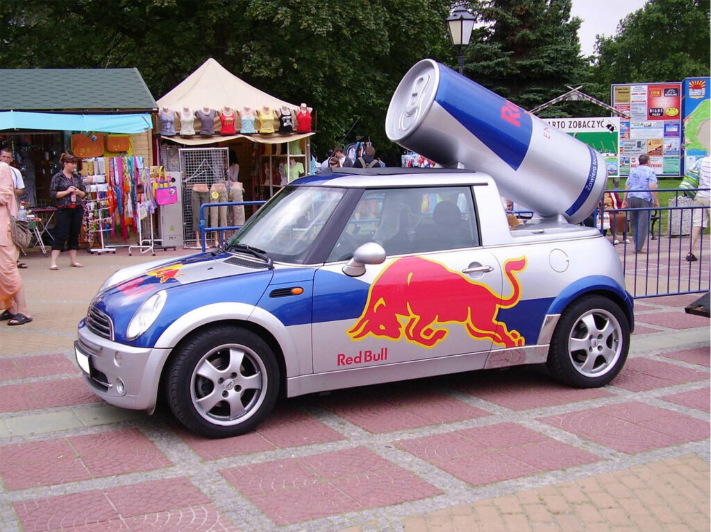 Mini Cooper Full car wrap Advertising done by Red-Bull
