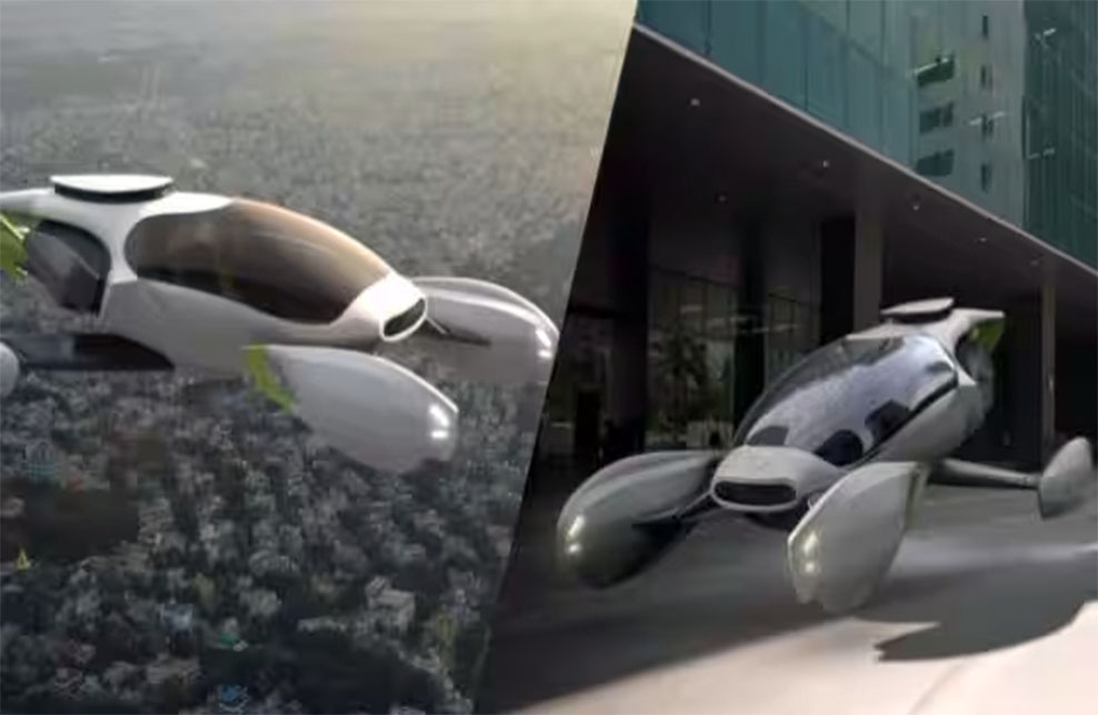 The picture of a futuristic flying car by Ola.
