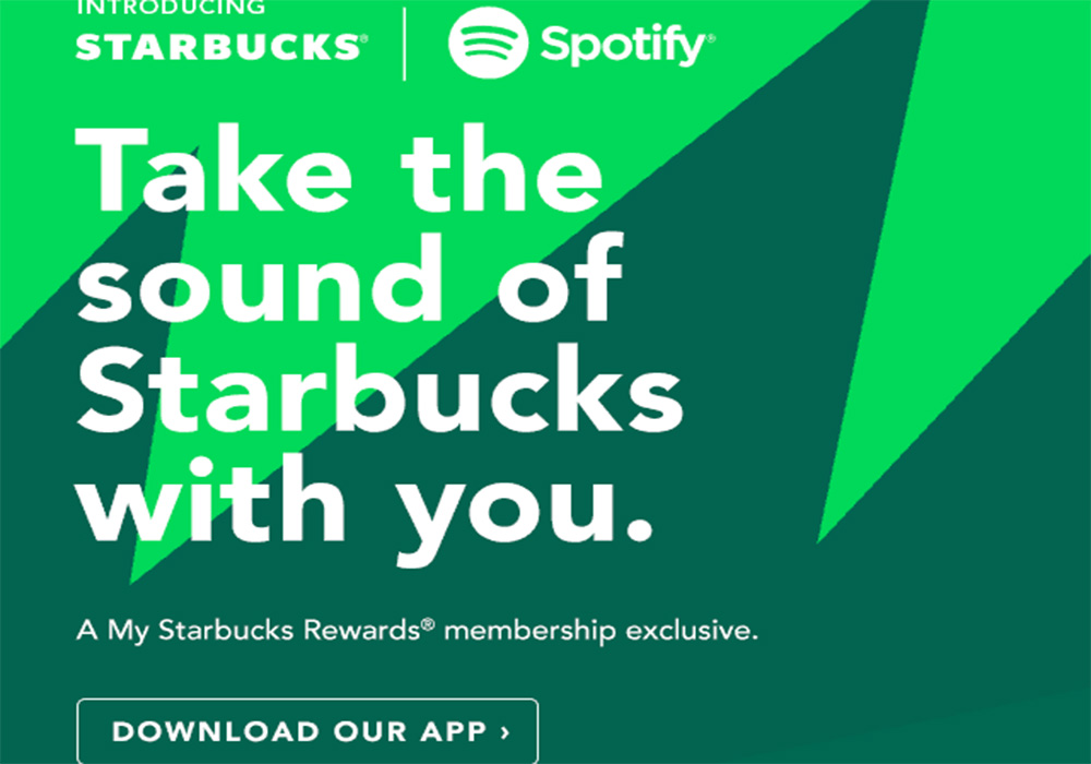 Spotify and Starbucks partnership poster.
