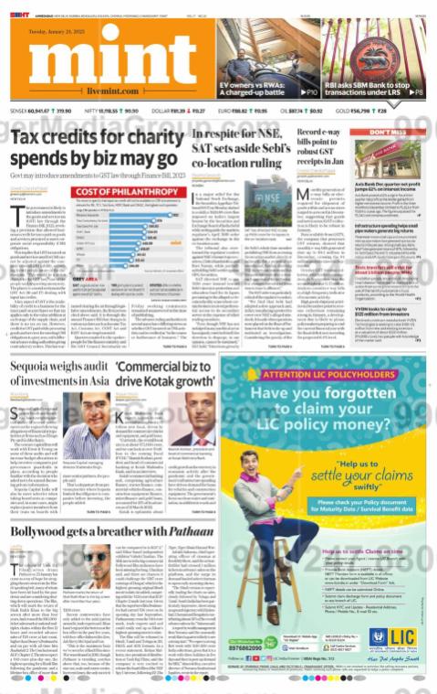 LIC Advertising in Mint Newspaper