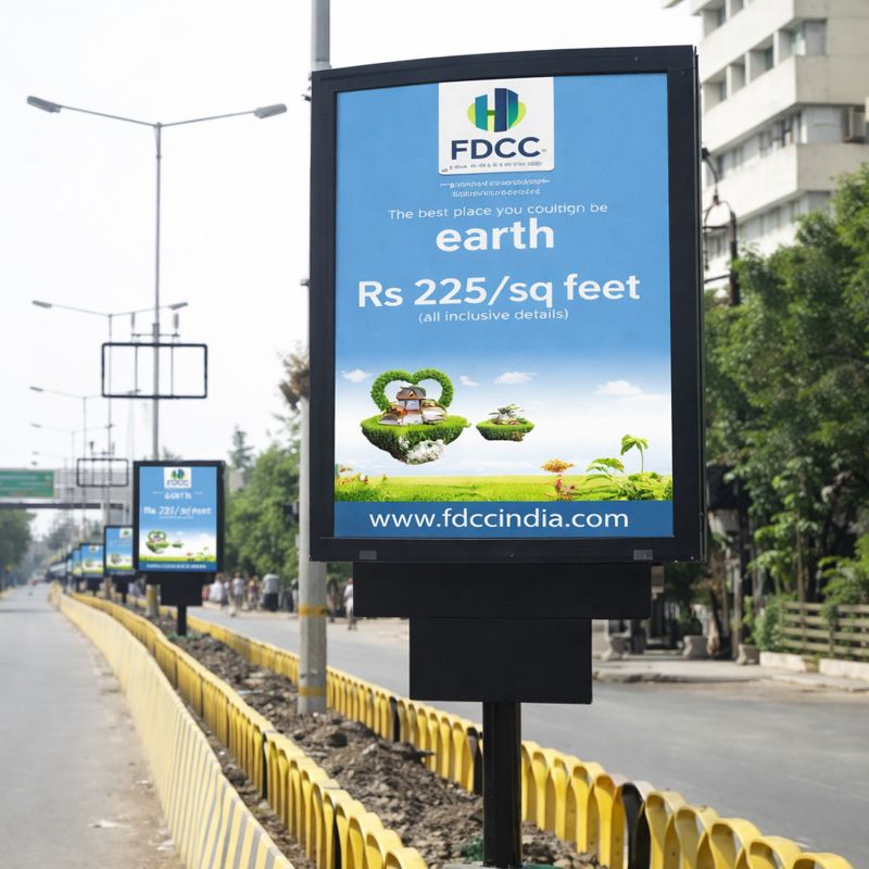 Streetlight Pole Advertising Displays Street median billboard advertising land pricing with visual graphics