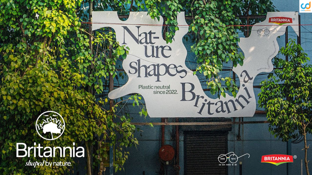 Innovative outdoor billboard by Britannia integrated with natural surroundings highlighting sustainability messaging. Innovative outdoor billboard by Britannia integrated with natural surroundings highlighting sustainability messaging.