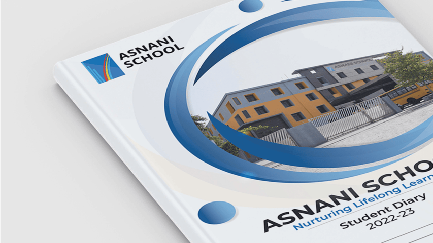 Asnani School Brochure Design Printed brochure of Asnani School featuring campus image and branding with academic year details